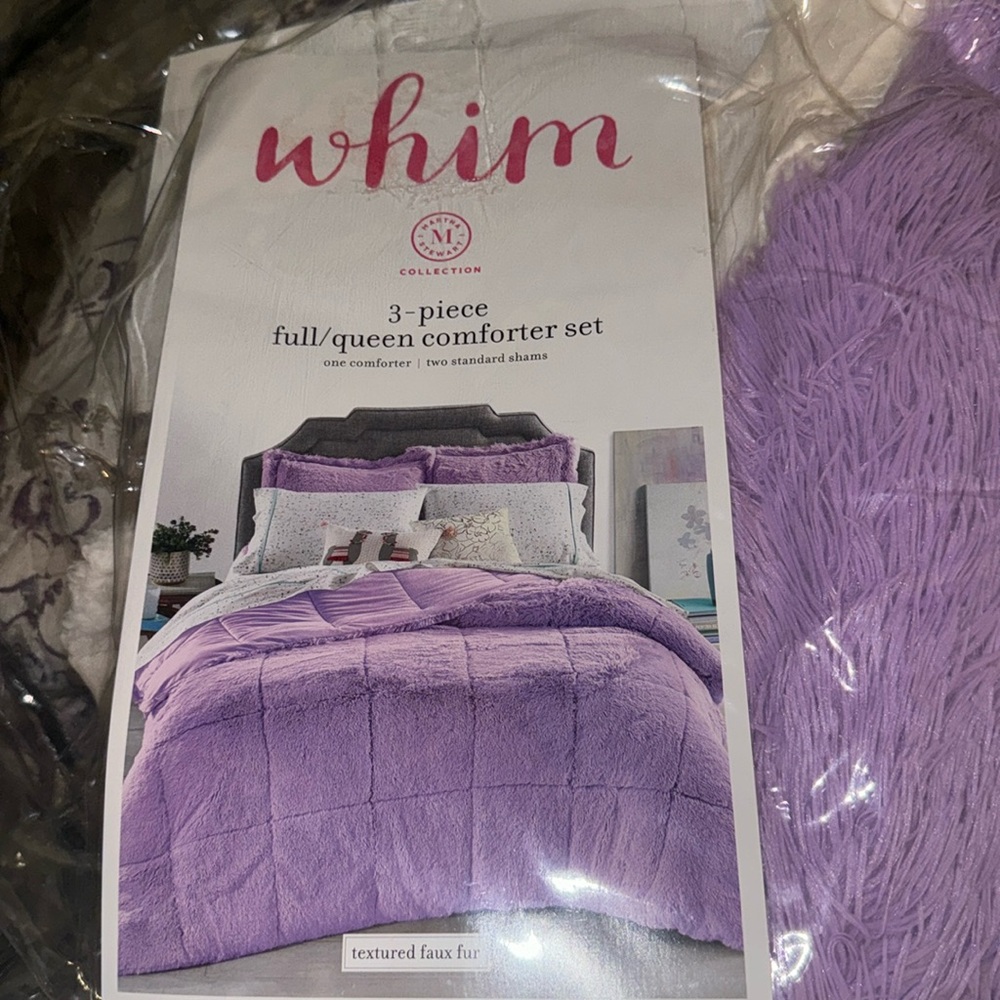 Whim Lavender Faux Fur Comforter Set - Full/Queen
